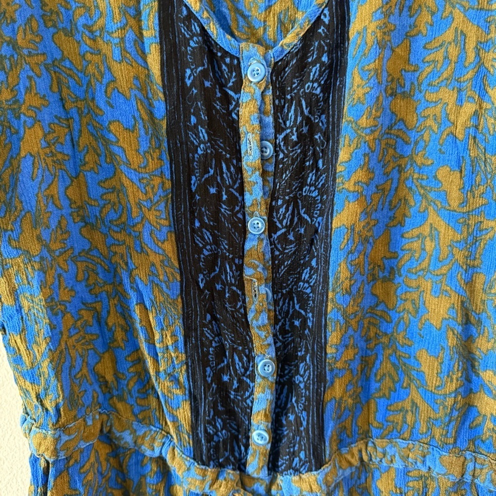Free People Blue and Gold Resort Romper Medium - Picture 3 of 8